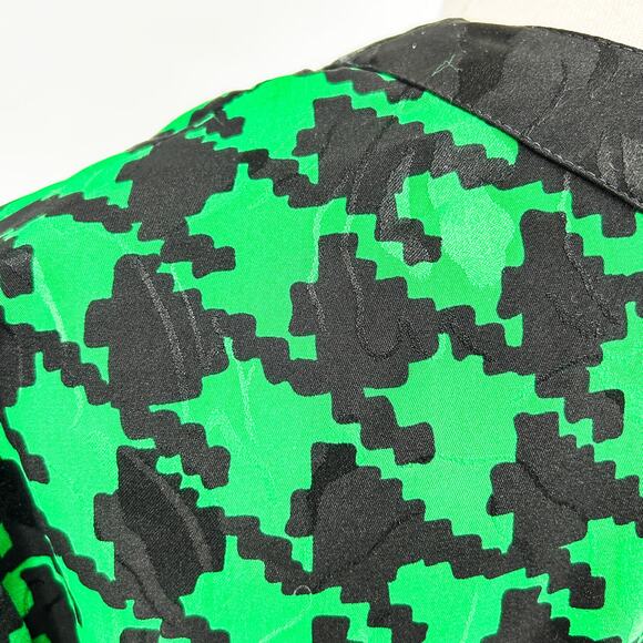 90s Jaymee Papell Black Green Satin Houndstooth Jacket Blazer - Picture 5 of 6